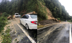 Giresun'da heyelan nedeniyle kayaların kapattığı yol ulaşıma açıldı