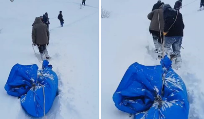 Cenazeyi Kar Kapattı, Yakınları Brandaya Sarıp 3 Saat Boyunca İple Çekti!