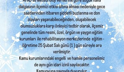 Niksar’da olumsuz hava şartları nedeniyle eğitime 1 gün ara