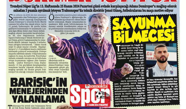 Karadeniz'de Sonnokta Gazetesi 23.11.2024 Manşeti