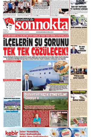 Karadeniz'de Sonnokta Gazetesi - 20.07.2024 Manşeti