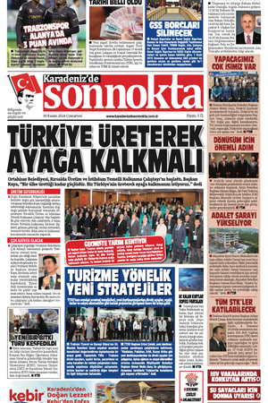 Karadeniz'de Sonnokta Gazetesi 30.11.2024 Manşeti