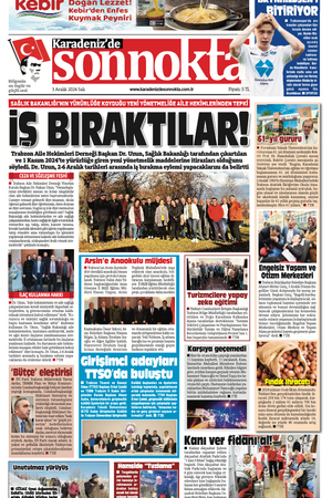 Karadeniz'de Sonnokta Gazetesi 3.12.2024 Manşeti