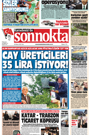Karadeniz'de Sonnokta Gazete 29.4.2025 Manşet