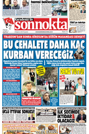 Karadeniz'de Sonnokta Gazete 28.8.2025 Manşet