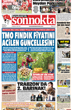 Karadeniz'de Sonnokta Gazete 26.8.2025 Manşet