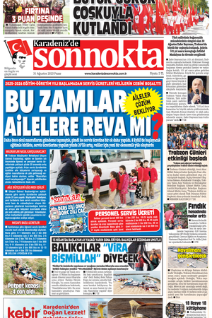Karadeniz'de Sonnokta Gazete 31.8.2025 Manşet