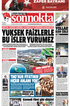 Karadeniz'de Sonnokta Gazete 30.8.2025 Manşet